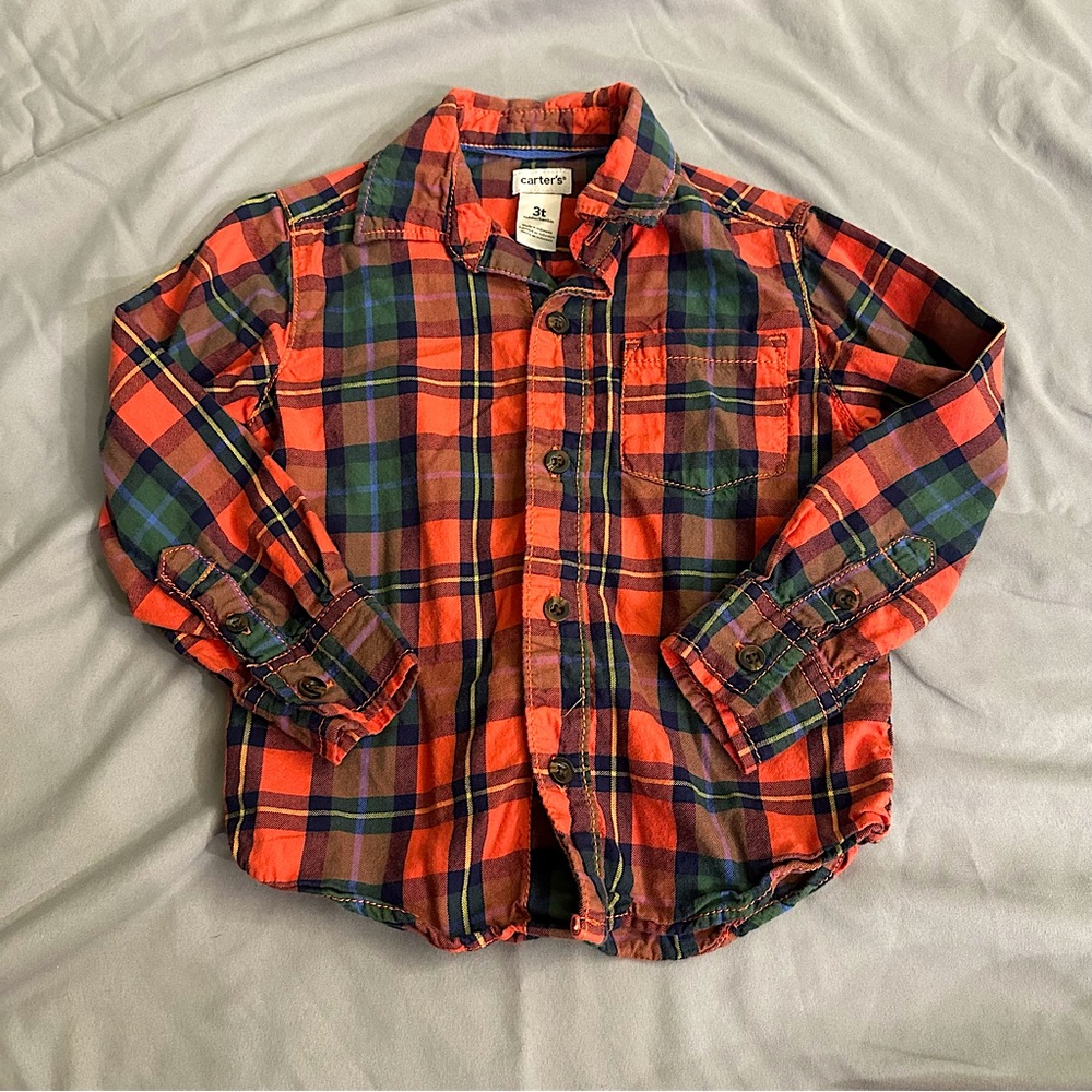 Carter’s - Button Down Plaid Shirt - Red - Sz: 3T